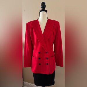 Michelle Stuart Tailored Red Double-Breasted Dark Navy Pinstripe Blazer Size 8